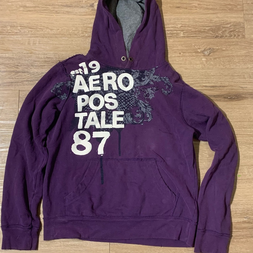 Aeropostale Purple Sweater with Vintage Graphic Design